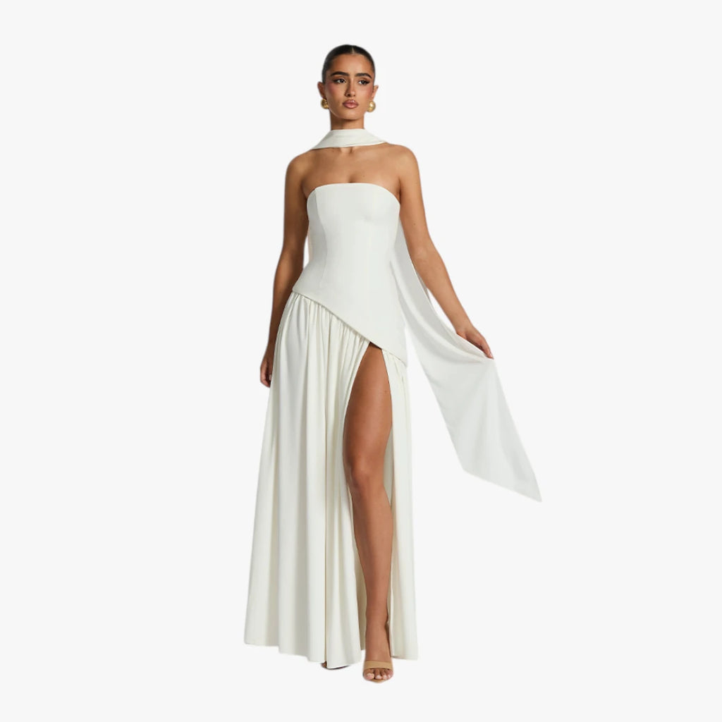 Dame Bandeau Maxi Kjole til Bryllup med Halstørklæde