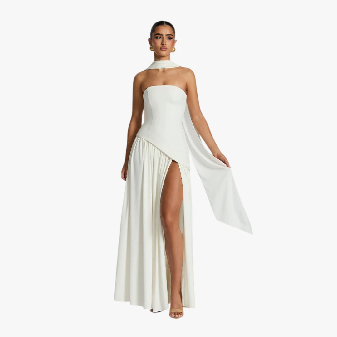 Dame Bandeau Maxi Kjole til Bryllup med Halstørklæde