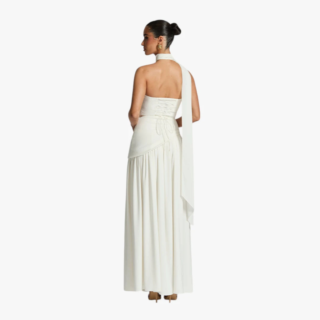 Dame Bandeau Maxi Kjole til Bryllup med Halstørklæde