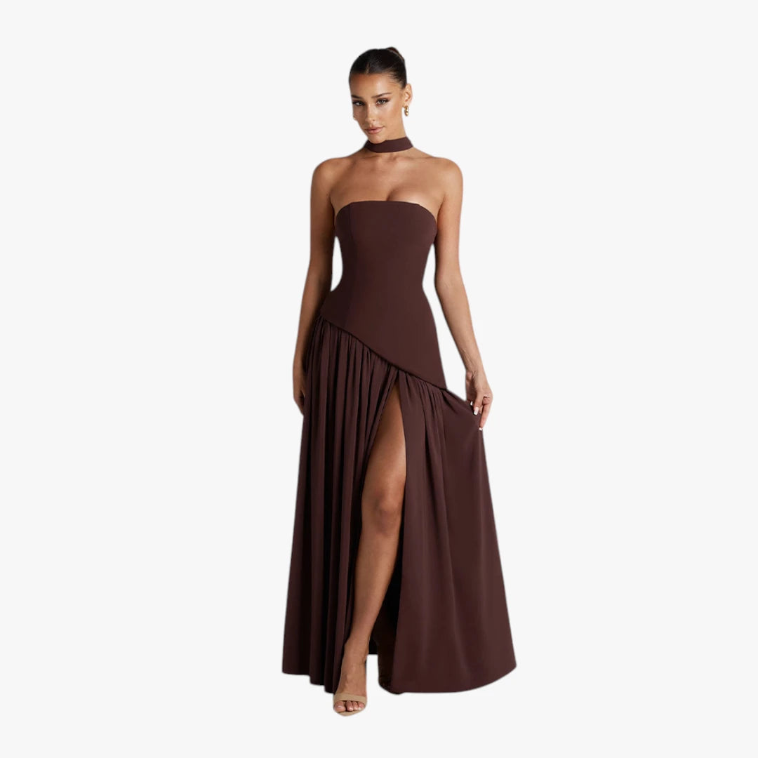 Dame Bandeau Maxi Kjole til Bryllup med Halstørklæde