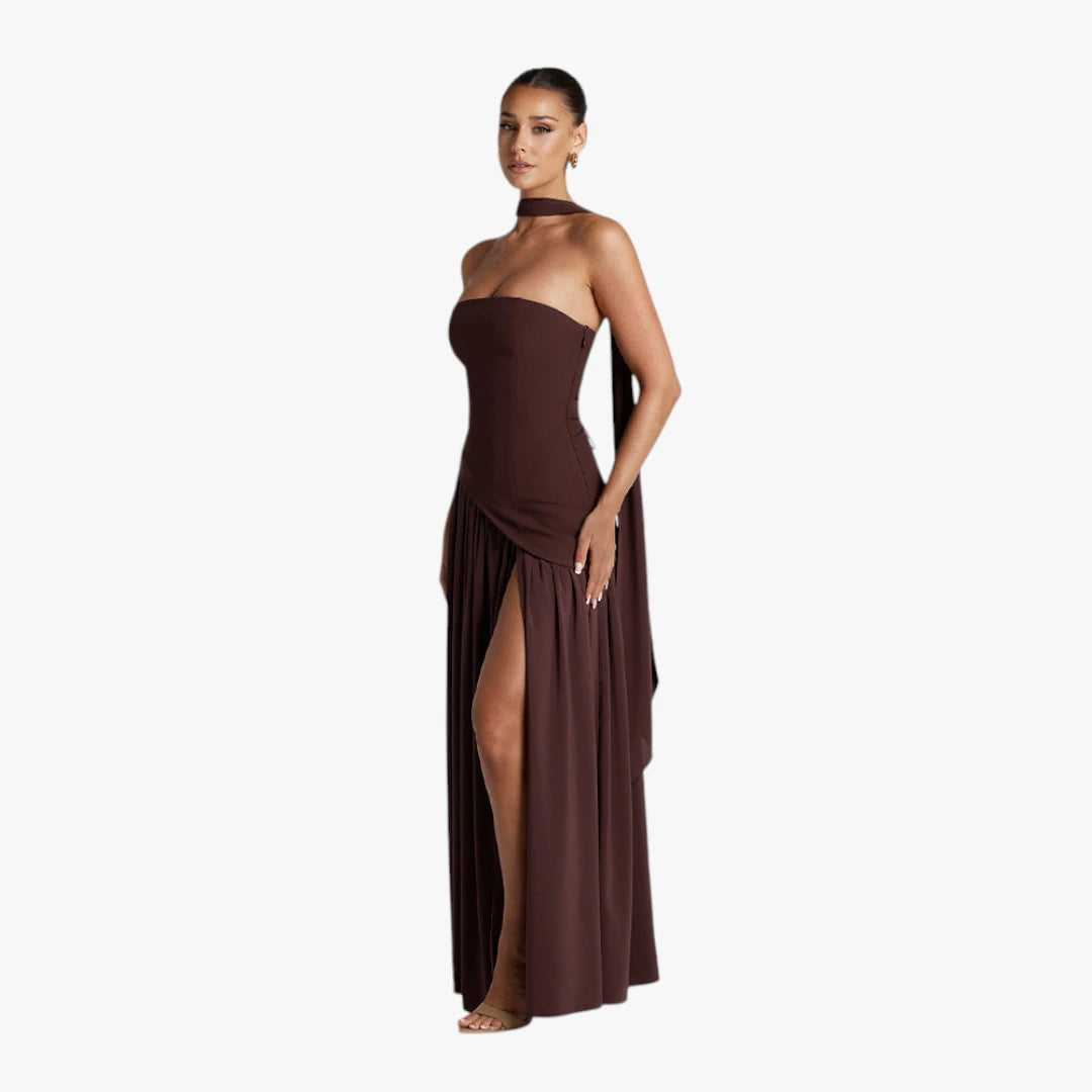 Dame Bandeau Maxi Kjole til Bryllup med Halstørklæde