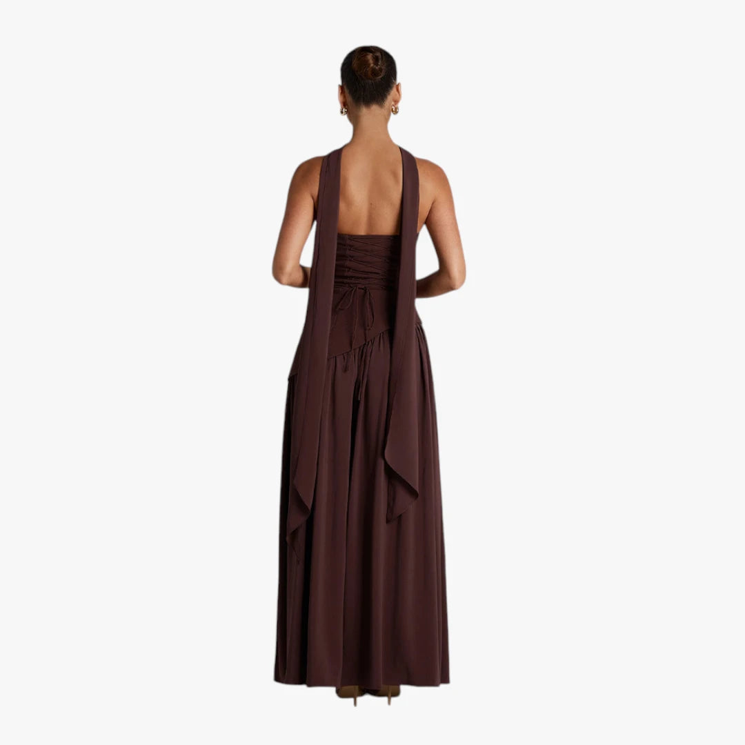 Dame Bandeau Maxi Kjole til Bryllup med Halstørklæde