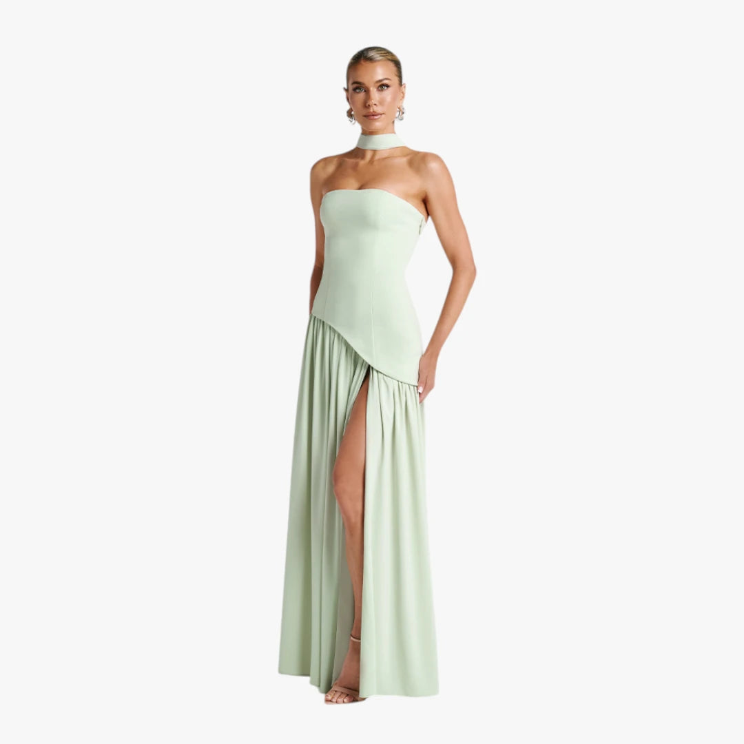Dame Bandeau Maxi Kjole til Bryllup med Halstørklæde