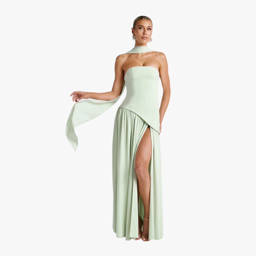 Dame Bandeau Maxi Kjole til Bryllup med Halstørklæde