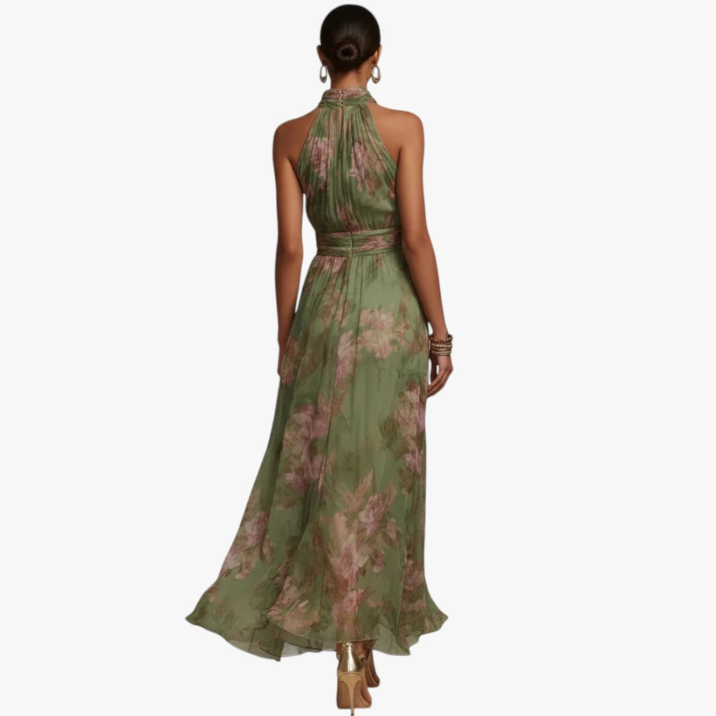 Dame Blomstret Maxi Kjole til Bryllup med Halterneck