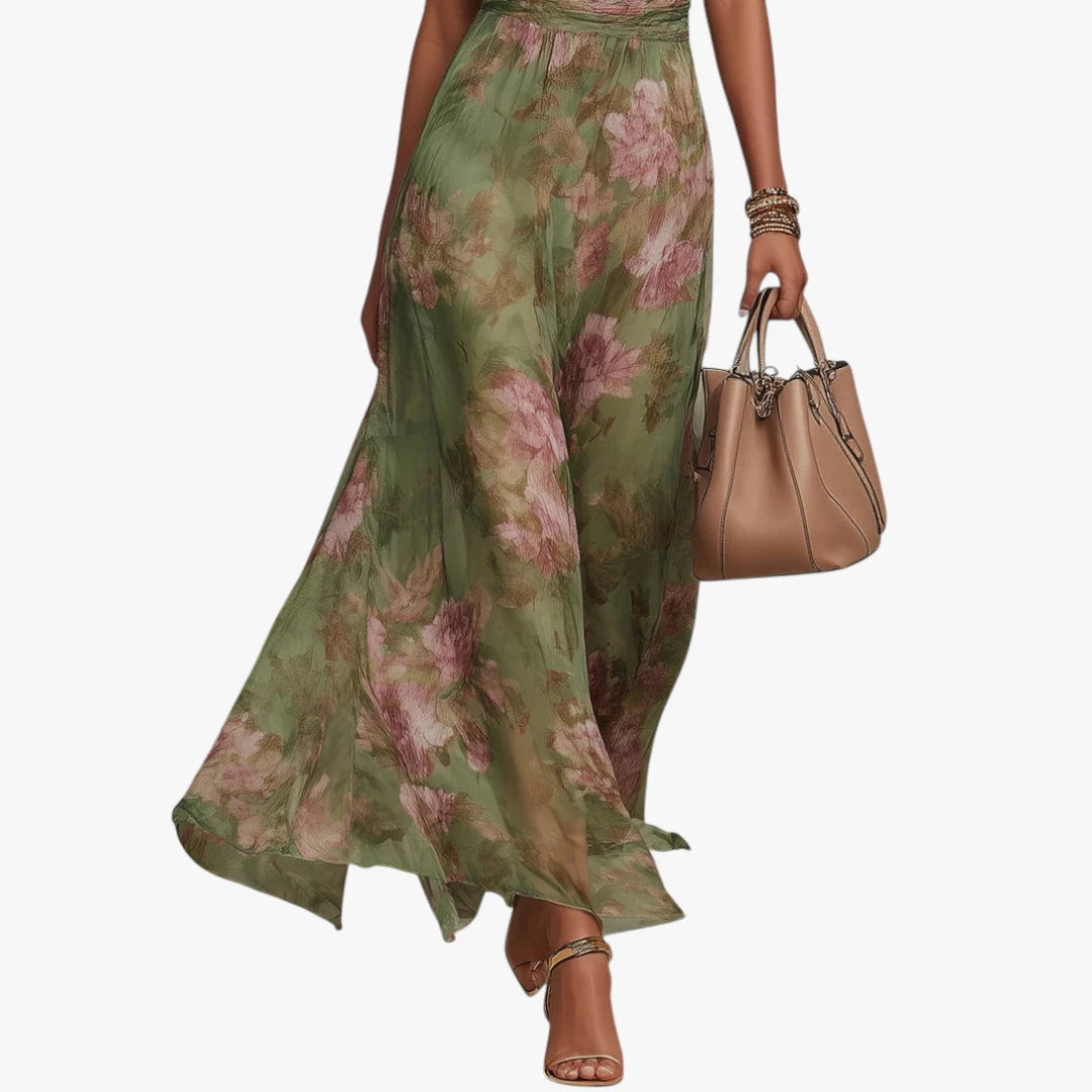 Dame Blomstret Maxi Kjole til Bryllup med Halterneck