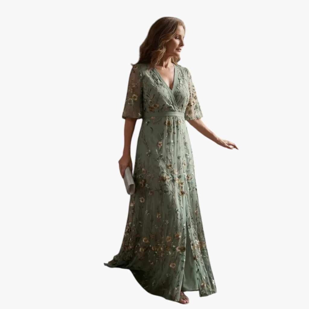 Dame Blomstret Maxi Kjole til Bryllup med V-Udskæring