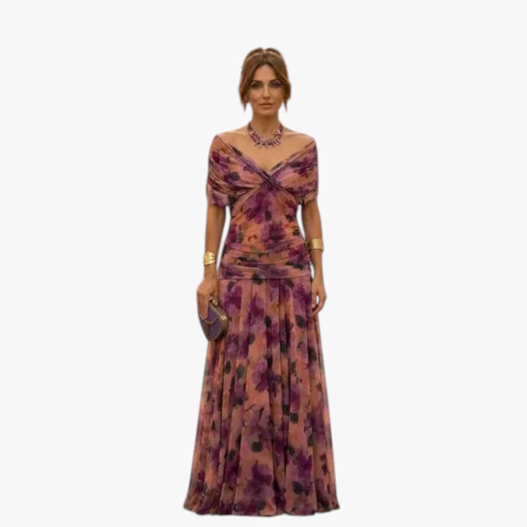 Dame  Off Shoulder Maxi Kjole til Bryllup med Plisserede Detaljer