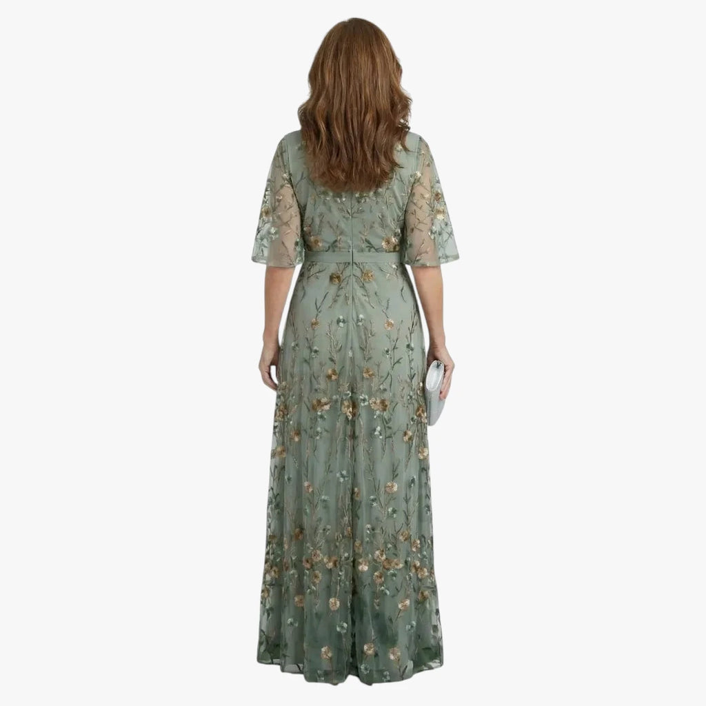 Dame Blomstret Maxi Kjole til Bryllup med V-Udskæring