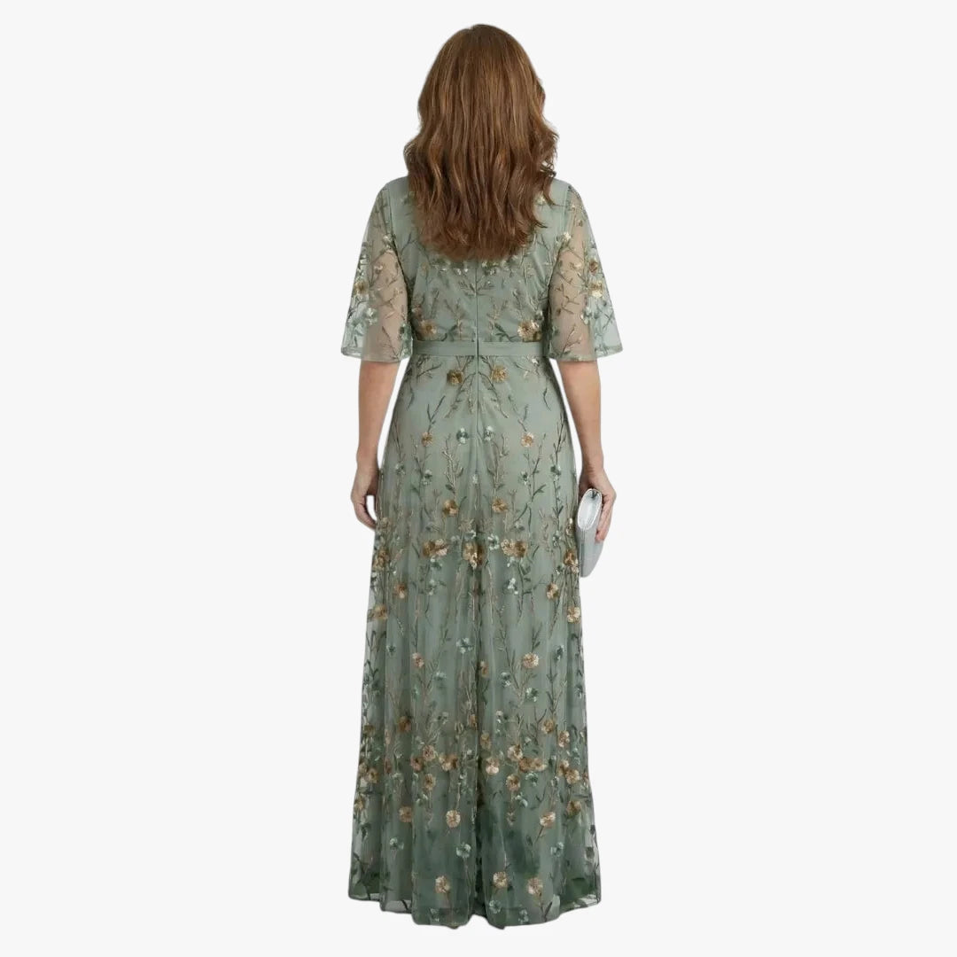 Dame Blomstret Maxi Kjole til Bryllup med V-Udskæring