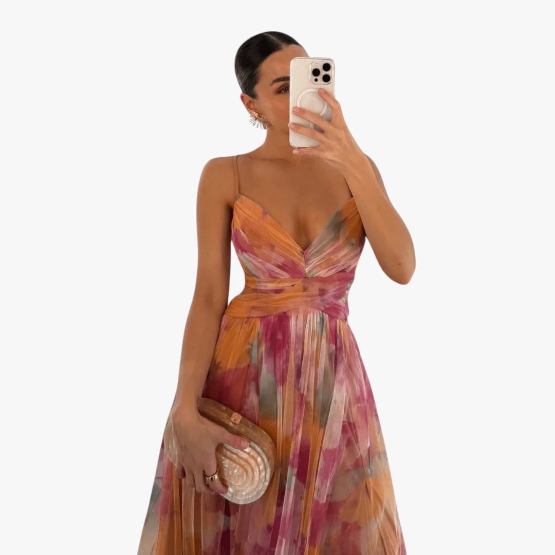 Dame Blomstret Maxi Sommerkjole med Åben Ryg