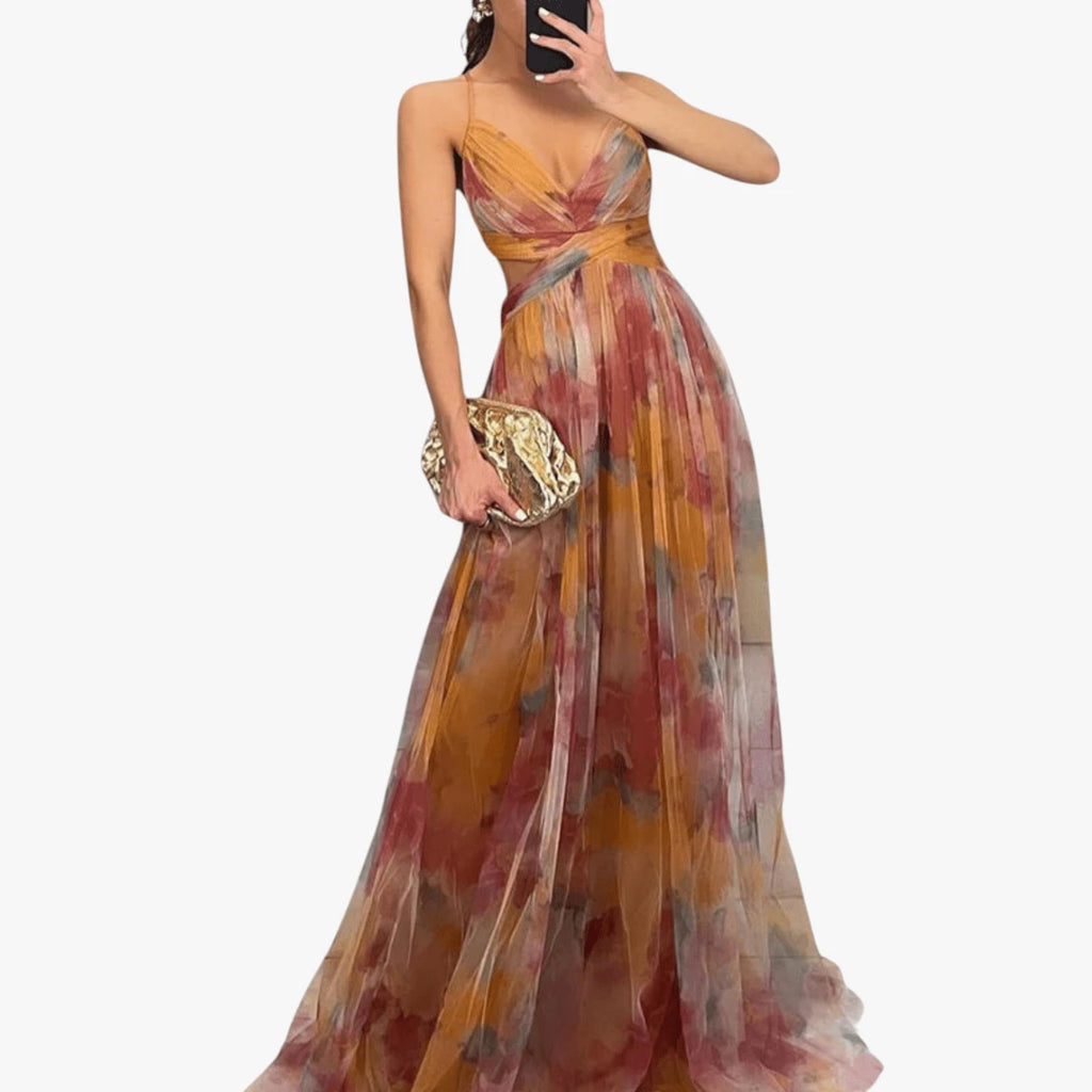 Dame Blomstret Maxi Sommerkjole med Åben Ryg