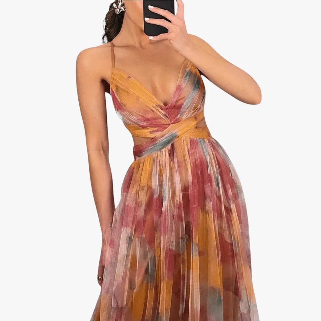 Dame Blomstret Maxi Sommerkjole med Åben Ryg