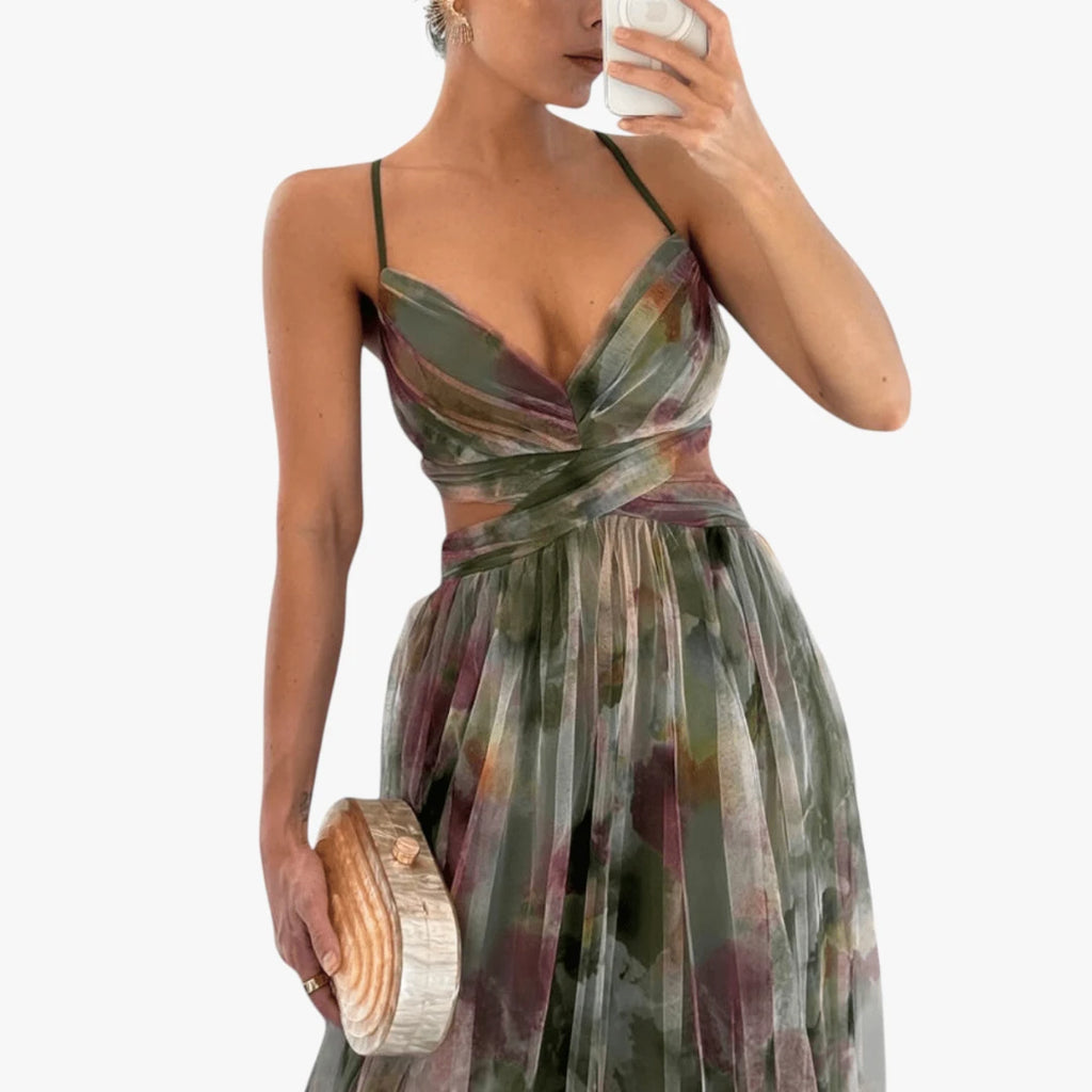 Dame Blomstret Maxi Sommerkjole med Åben Ryg