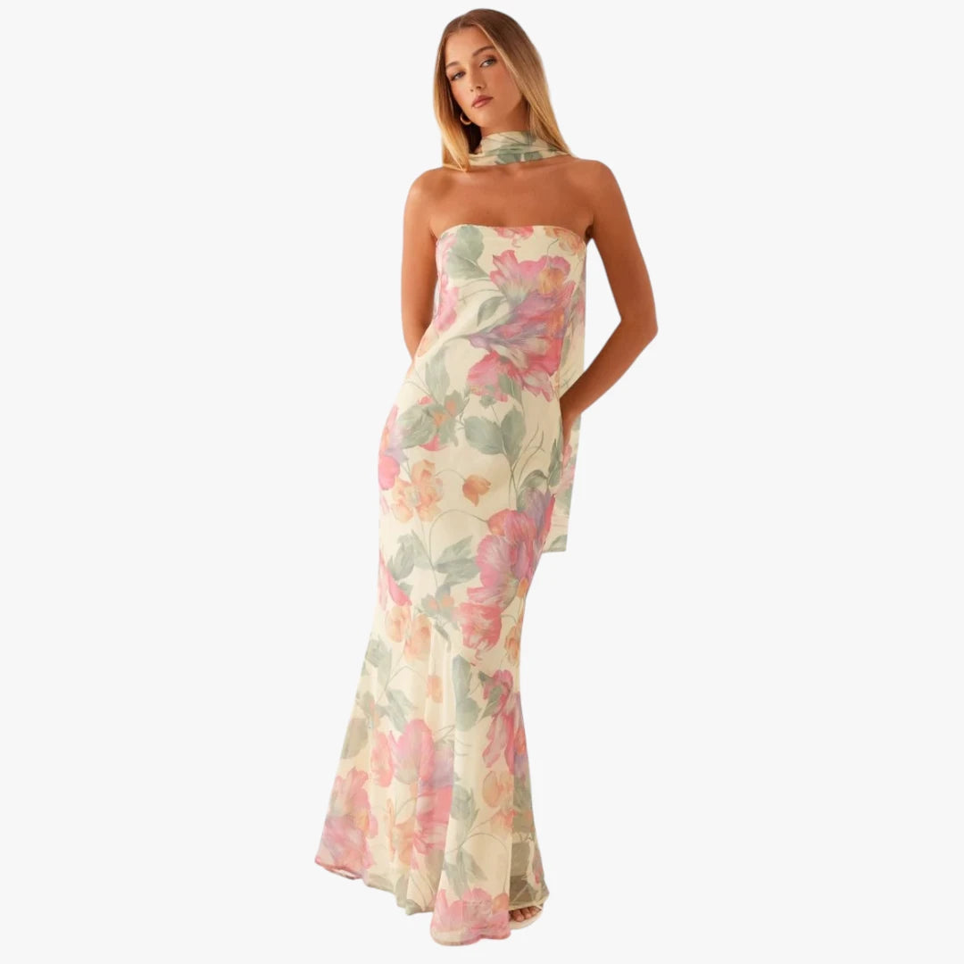 Dame Blomstret Maxi Sommerkjole med Bandeau