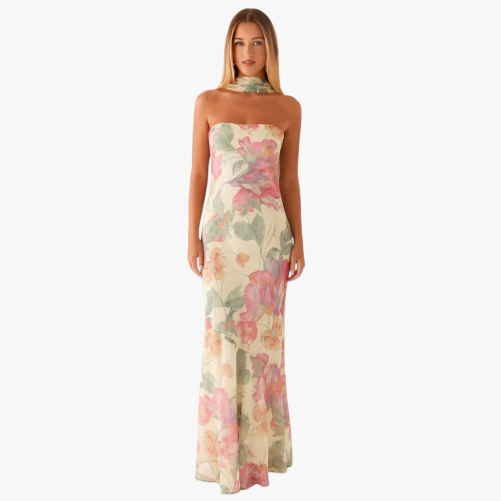 Dame Blomstret Maxi Sommerkjole med Bandeau