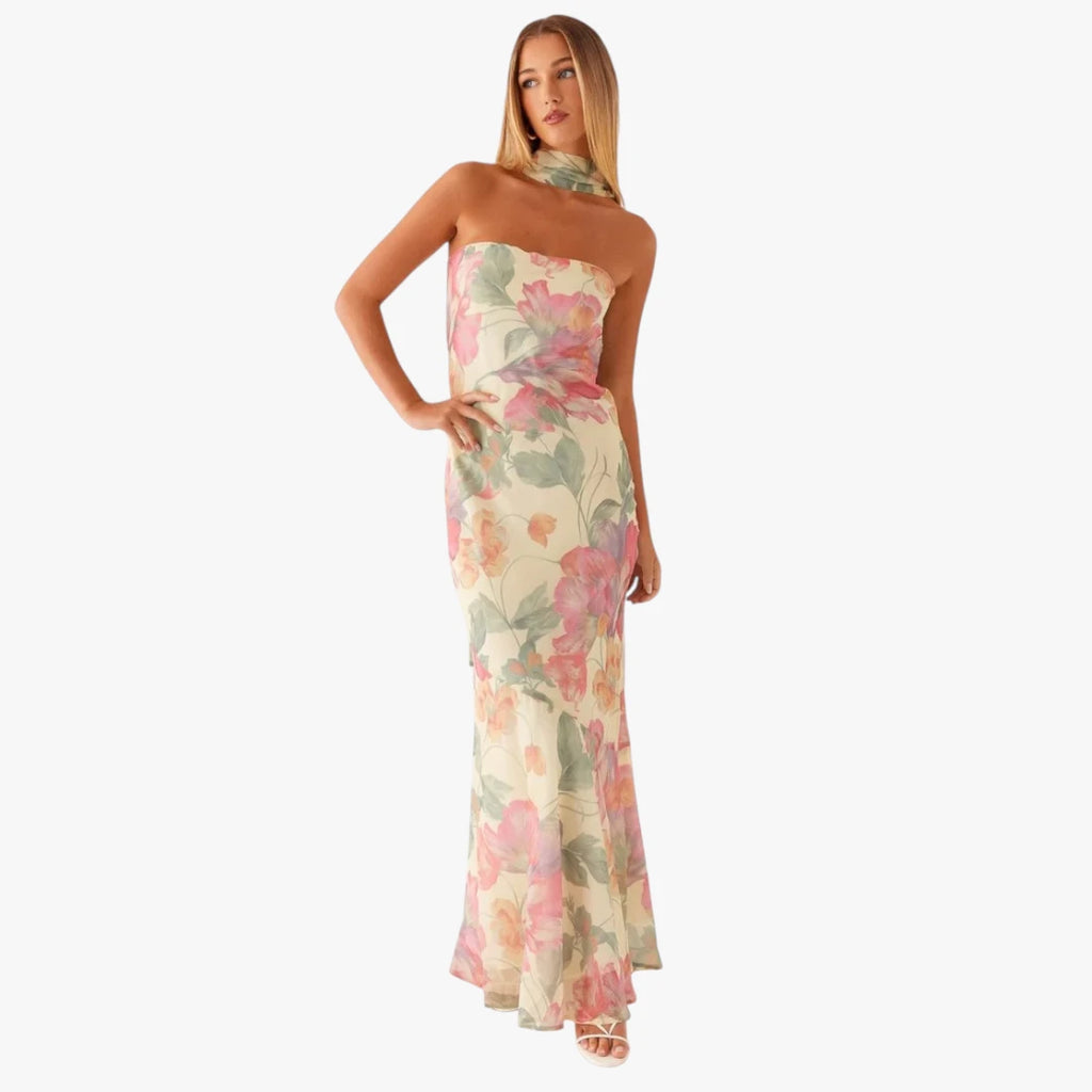 Dame Blomstret Maxi Sommerkjole med Bandeau