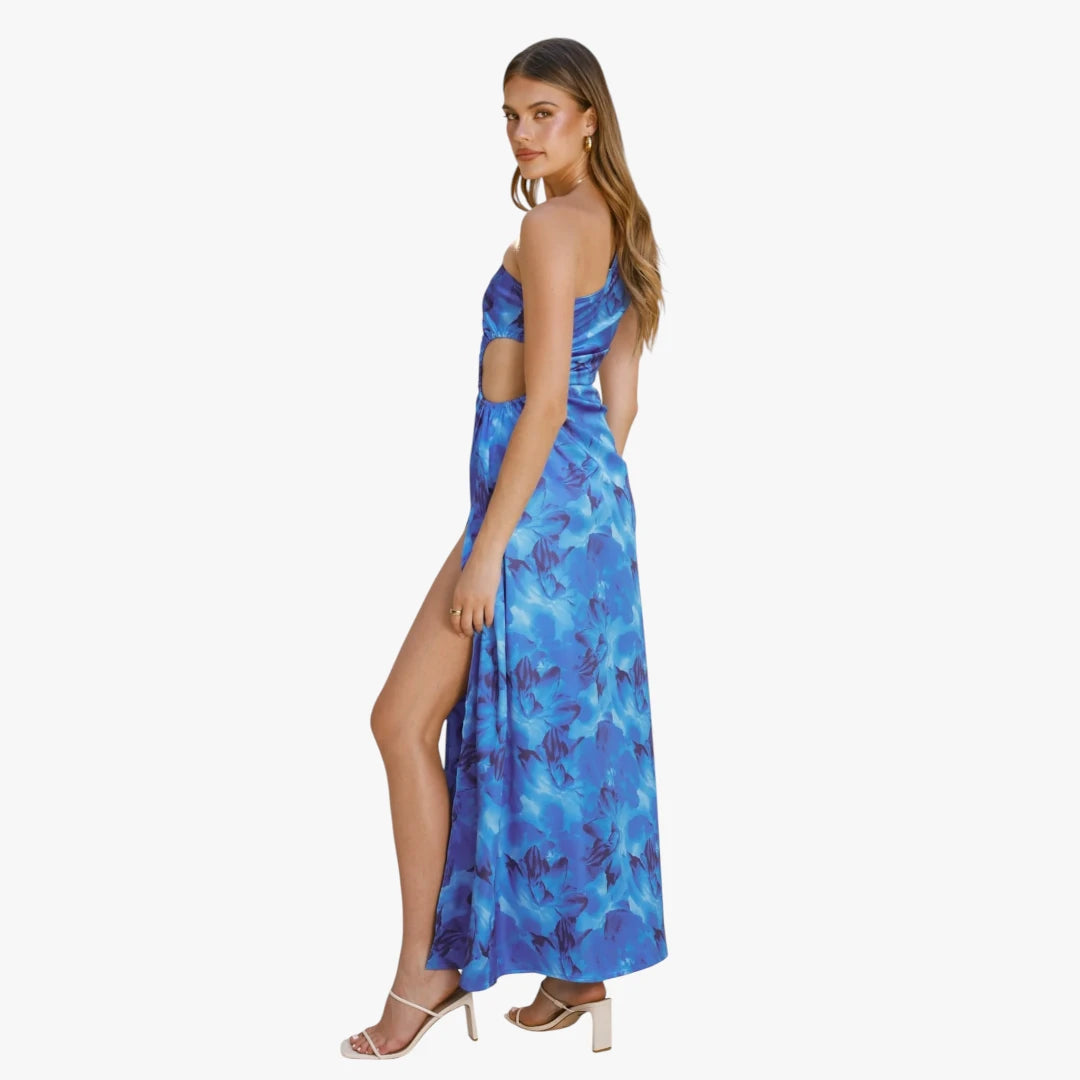 Dame Blomstret Maxi Sommerkjole med One Shoulder og Slid