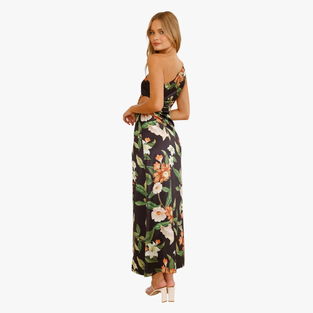 Dame Blomstret Maxi Sommerkjole med One Shoulder og Slid