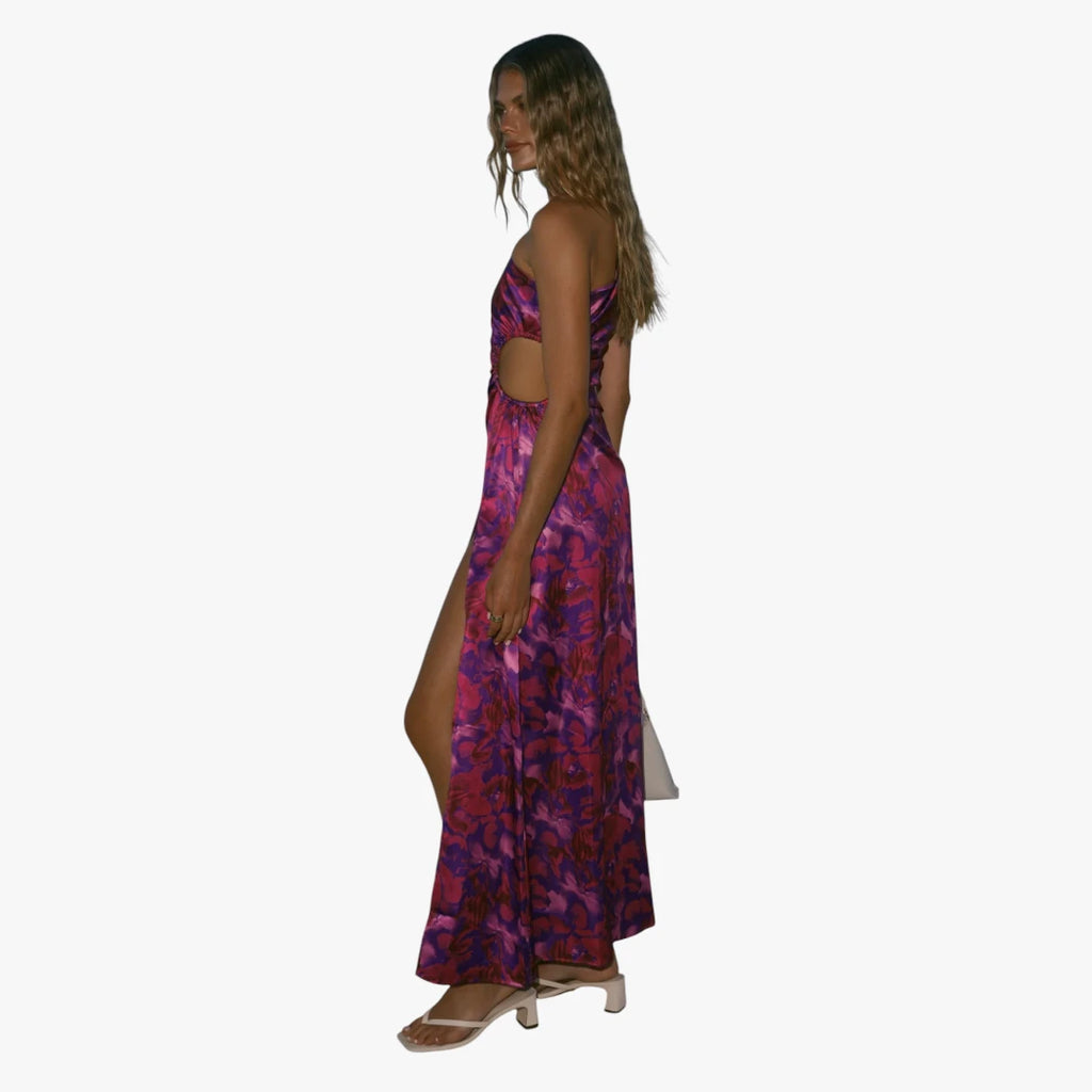 Dame Blomstret Maxi Sommerkjole med One Shoulder og Slid