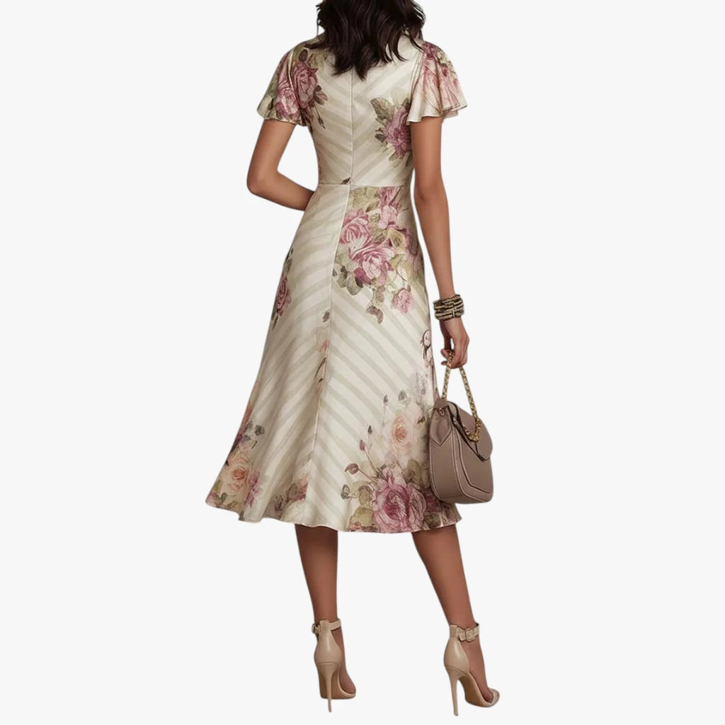Dame Blomstret Midi Kjole til Bryllup med Flæseærmer