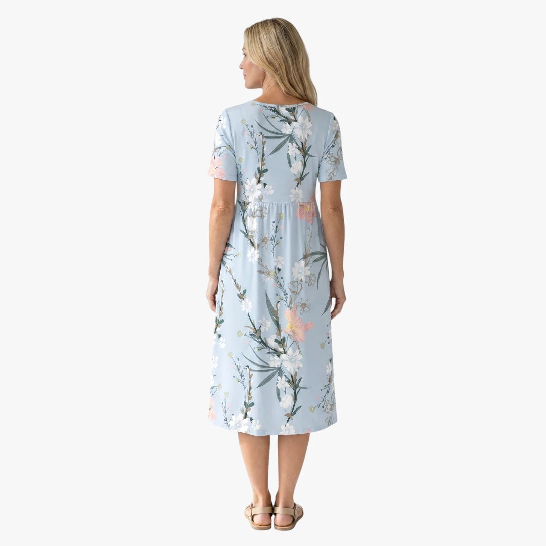 Dame Blomstret Midi Sommerkjole med Ærmer