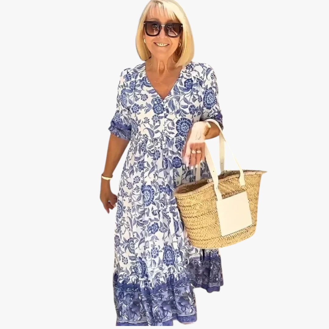 Dame Blomstret Midi Sommerkjole med Langærmet