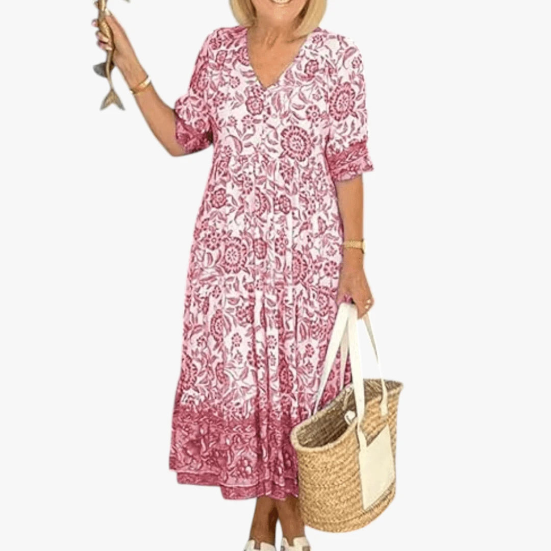 Dame Blomstret Midi Sommerkjole med Langærmet