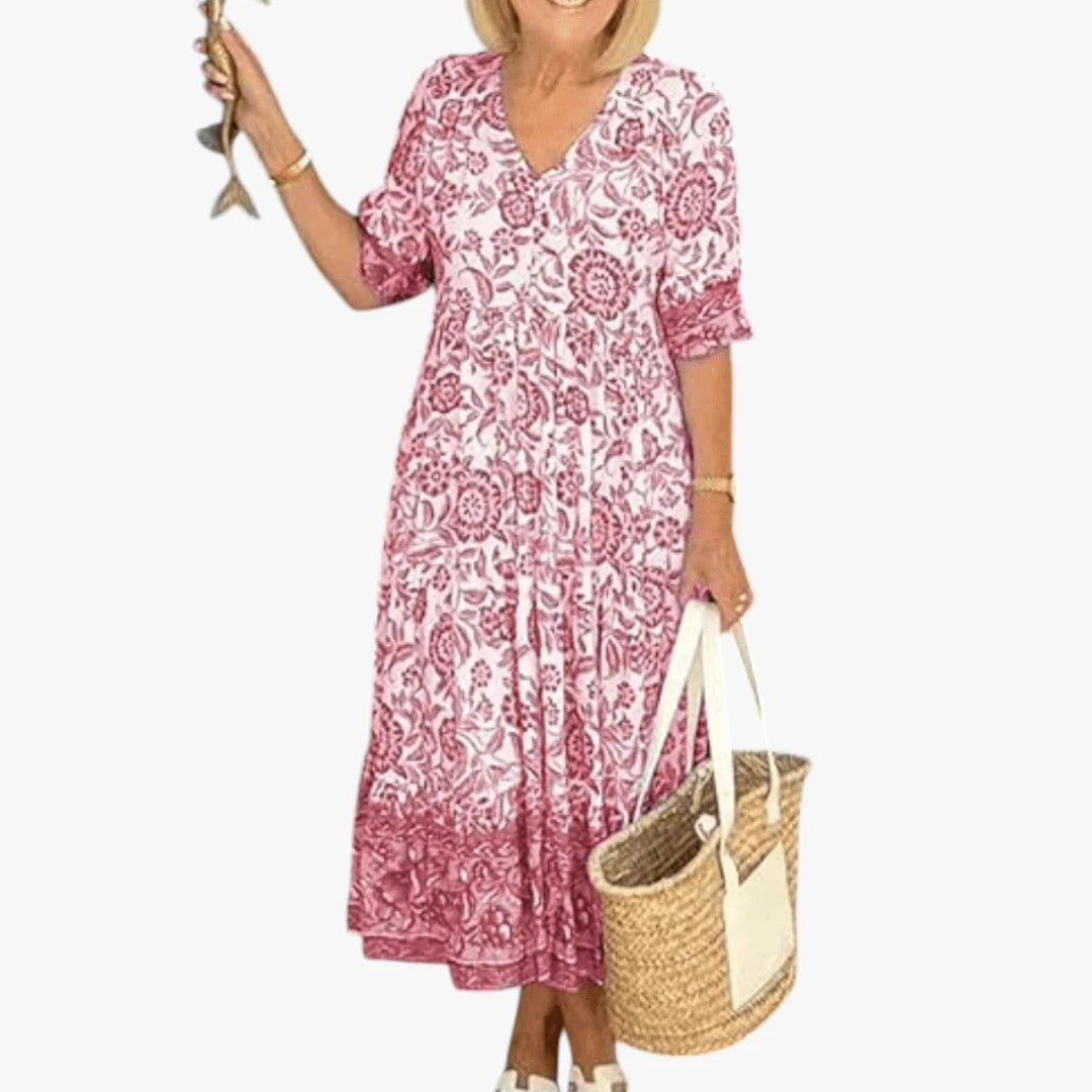 Dame Blomstret Midi Sommerkjole med Langærmet