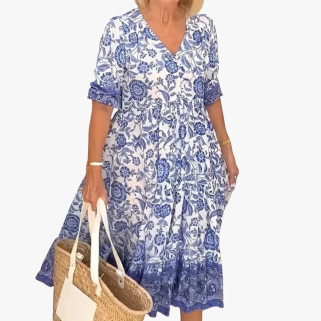 Dame Blomstret Midi Sommerkjole med Langærmet