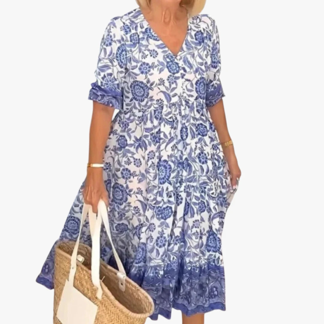 Dame Blomstret Midi Sommerkjole med Langærmet