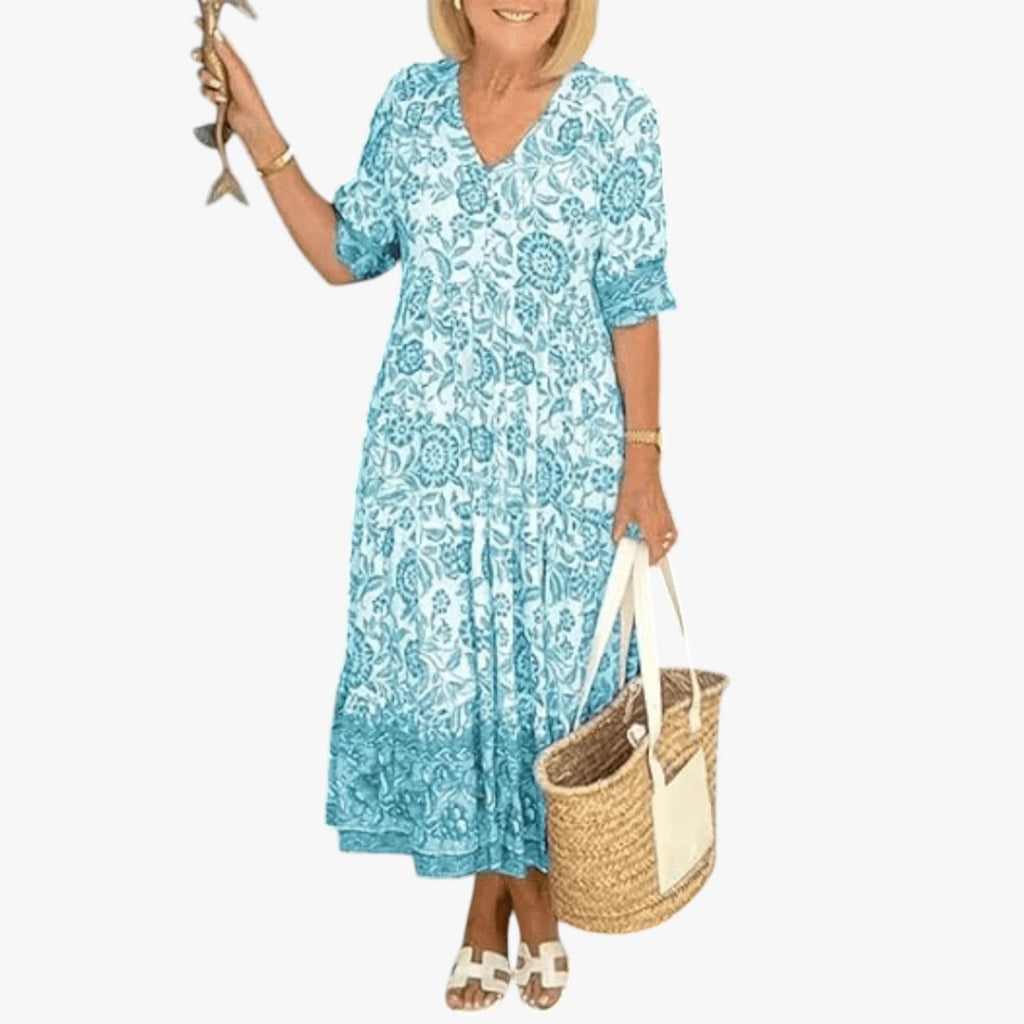 Dame Blomstret Midi Sommerkjole med Langærmet