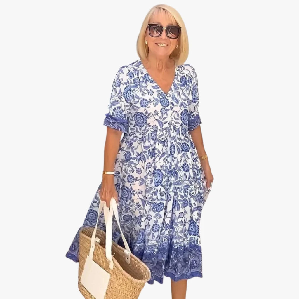 Dame Blomstret Midi Sommerkjole med Langærmet