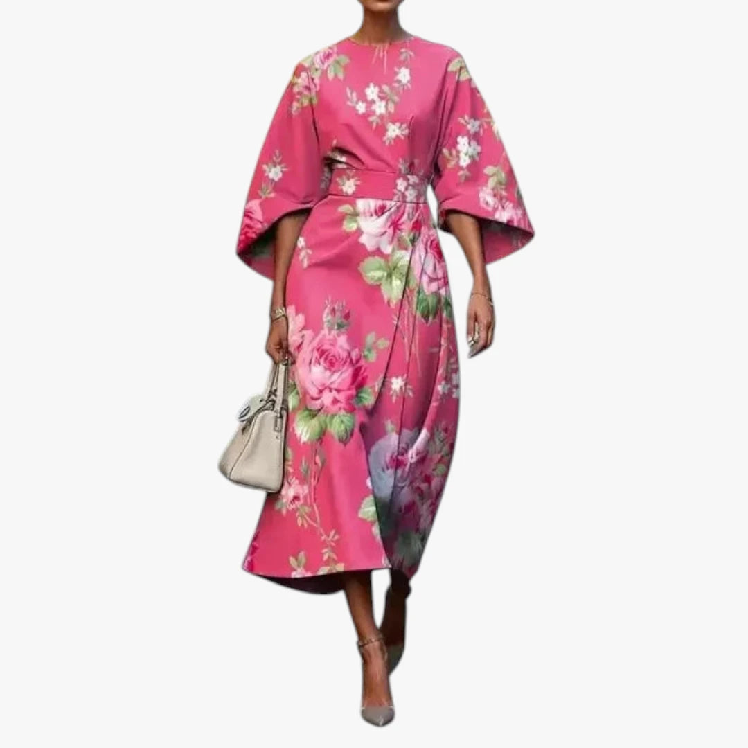 Dame Blomstret Midi Sommerkjole med Pufærmer og Smock