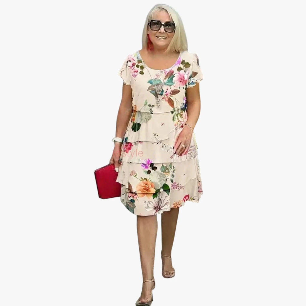 Dame Blomstret Mini Sommerkjole med Flæser
