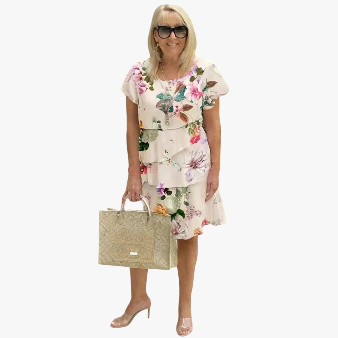 Dame Blomstret Mini Sommerkjole med Flæser