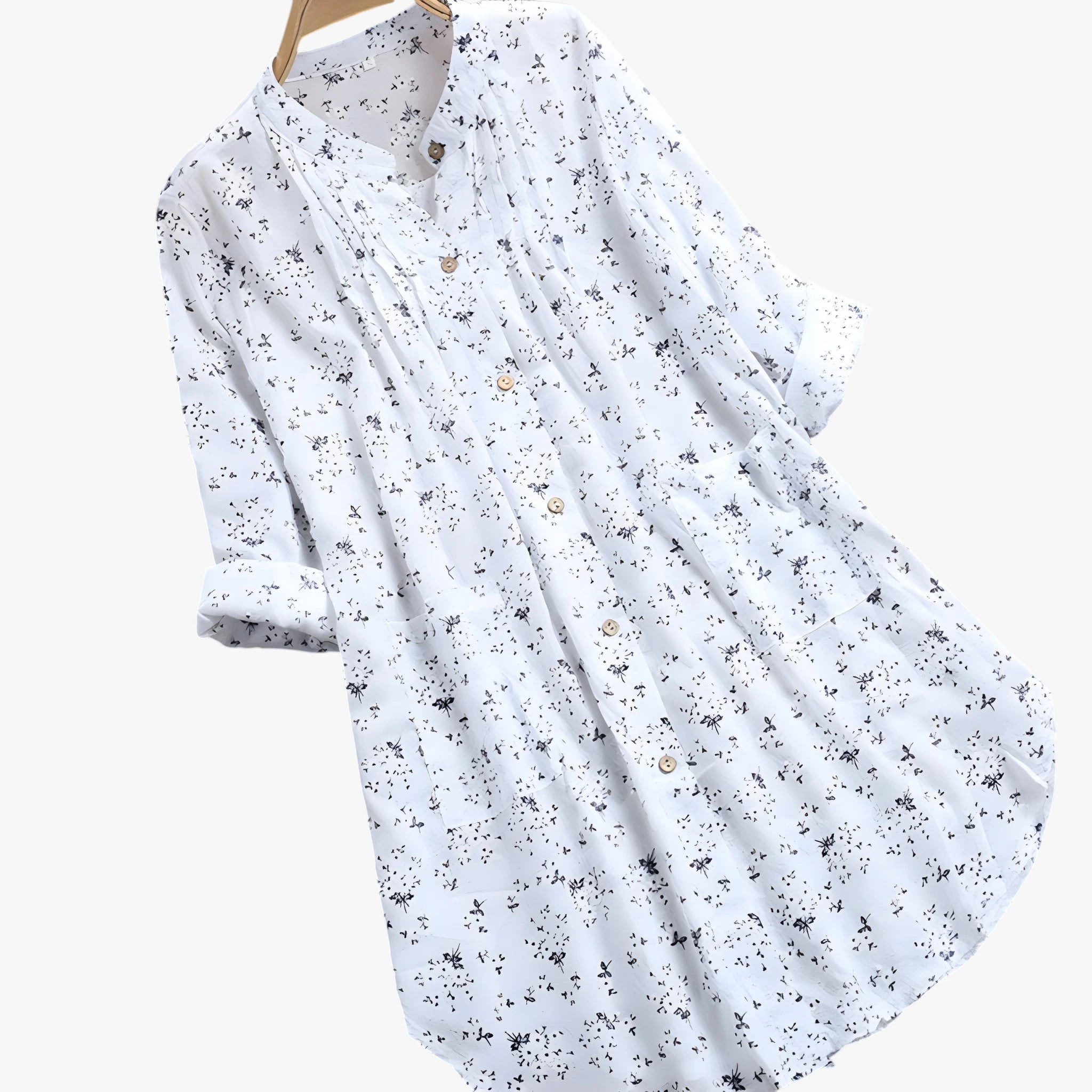 Dame Blomstret Skjortebluse med Kinakrave og V-Udskæring