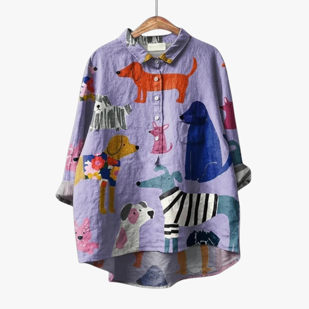 Dame Blomstret Sommerbluse med Langærmet Design og Knapper