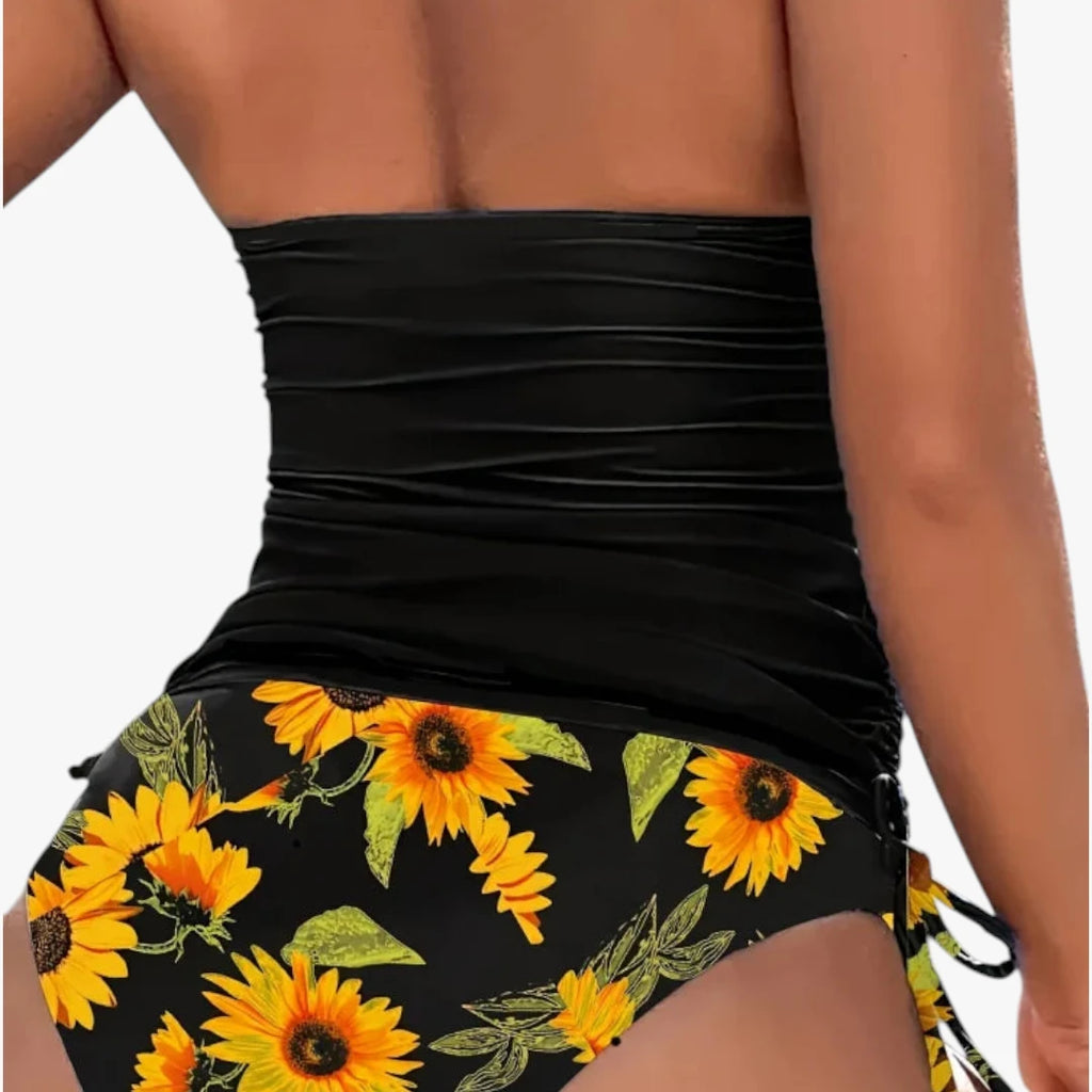Dame Blomstret Tankini med Snoretræk