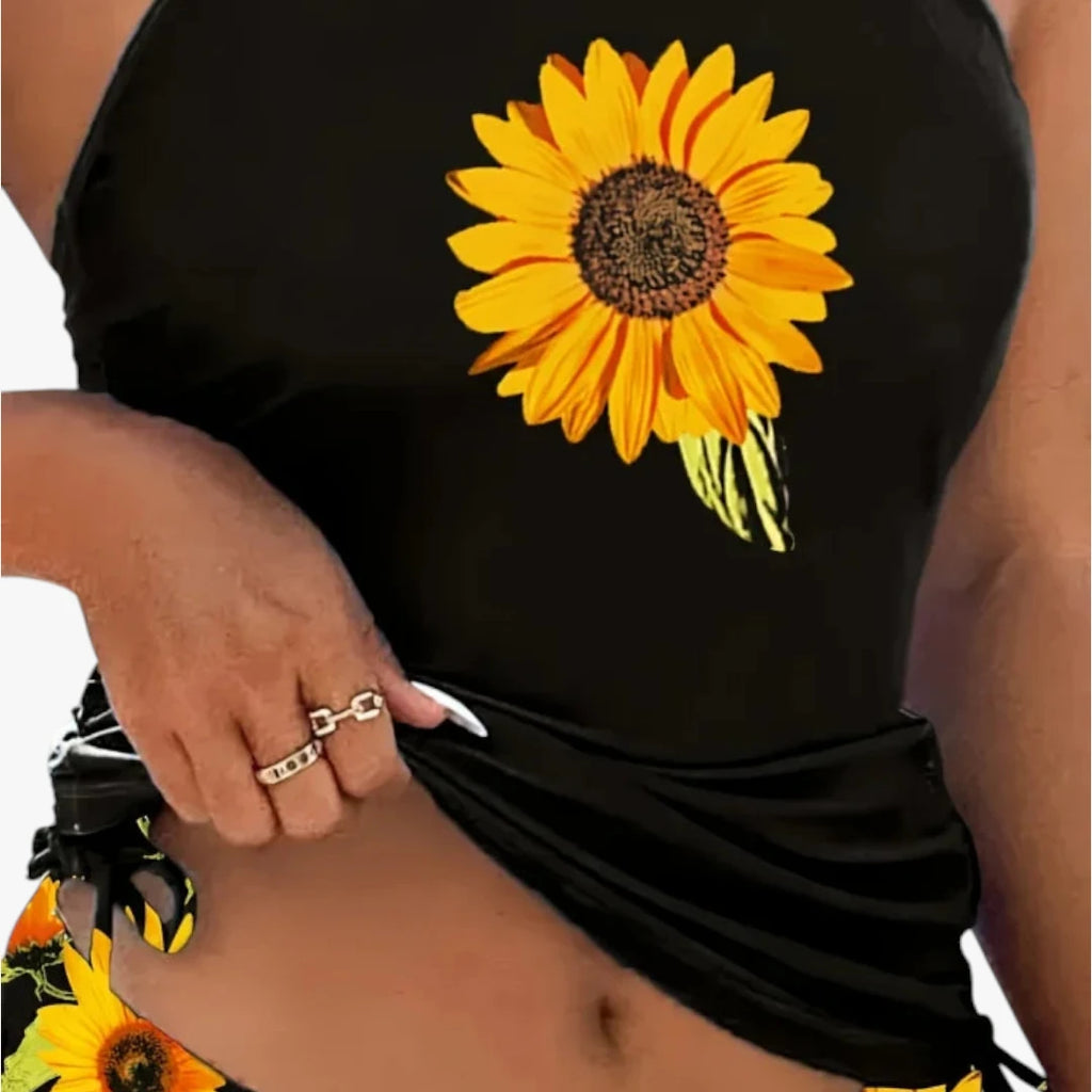 Dame Blomstret Tankini med Snoretræk