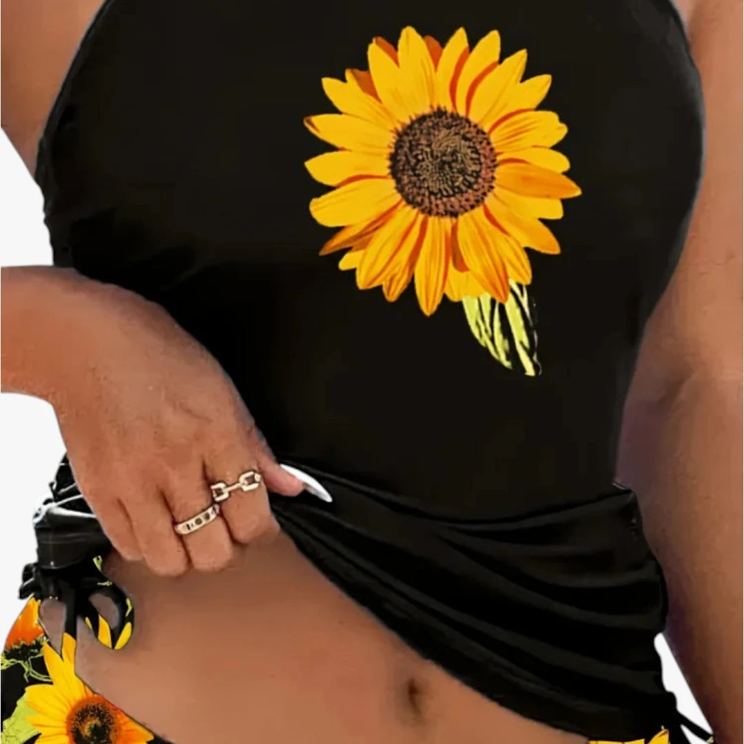 Dame Blomstret Tankini med Snoretræk