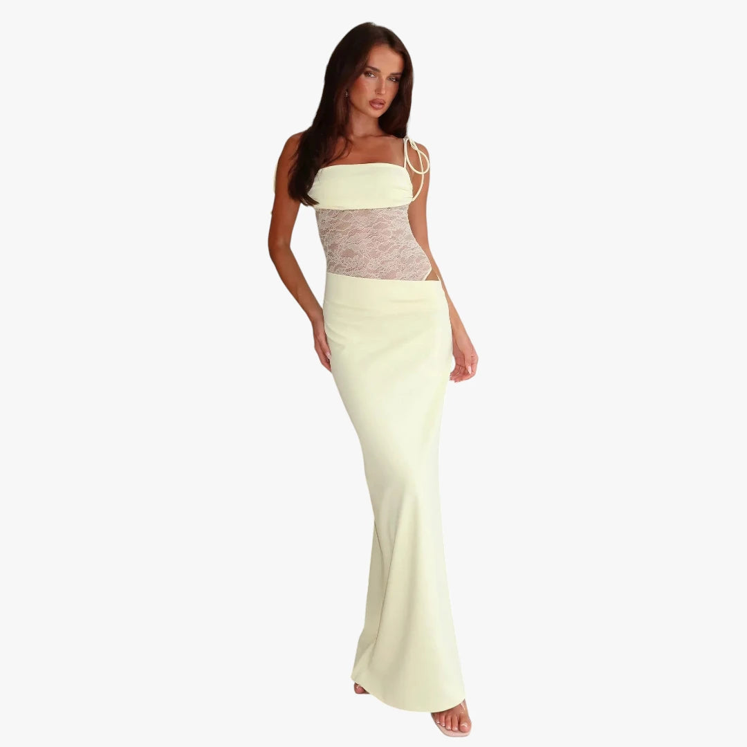 Dame Blonde Maxi Kjole til Bryllup med Åben Ryg