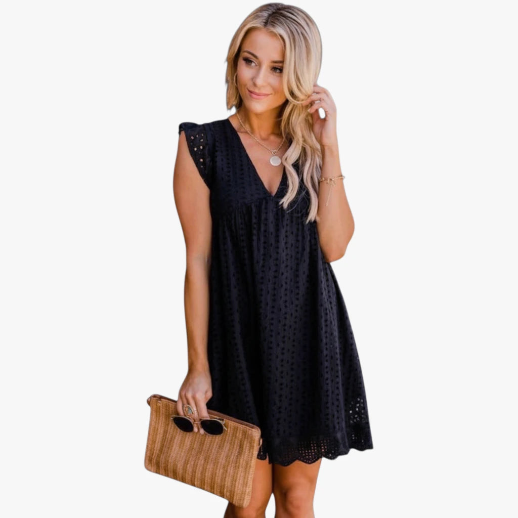 Dame Blonde Mini Sommerkjole med Flæser