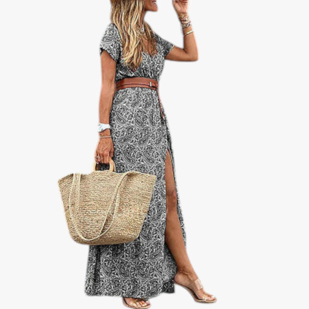 Dame Boheme Maxi Sommerkjole med Blomster og Slids