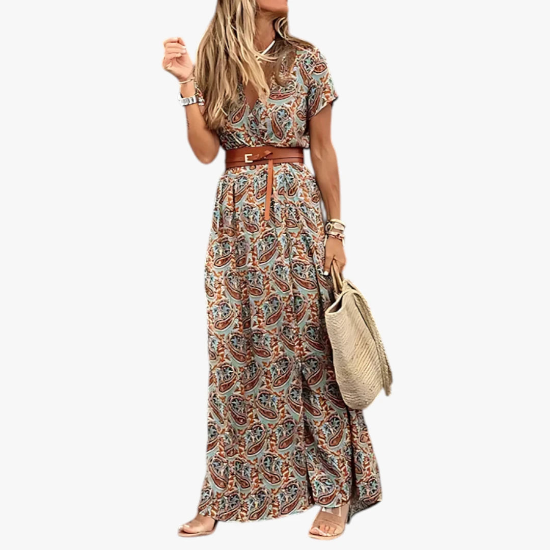 Dame Boheme Maxi Sommerkjole med Blomster og Slids