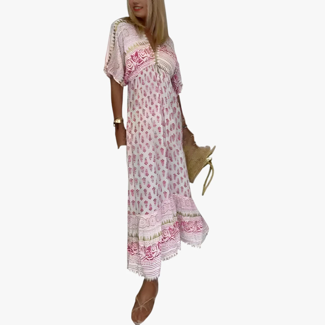 Dame Boheme Maxi Sommerkjole med Flæser
