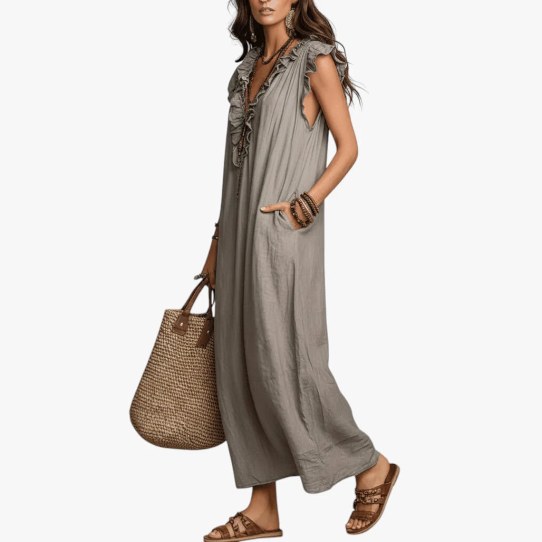 Dame Boheme Maxi Sommerkjole med Flæser