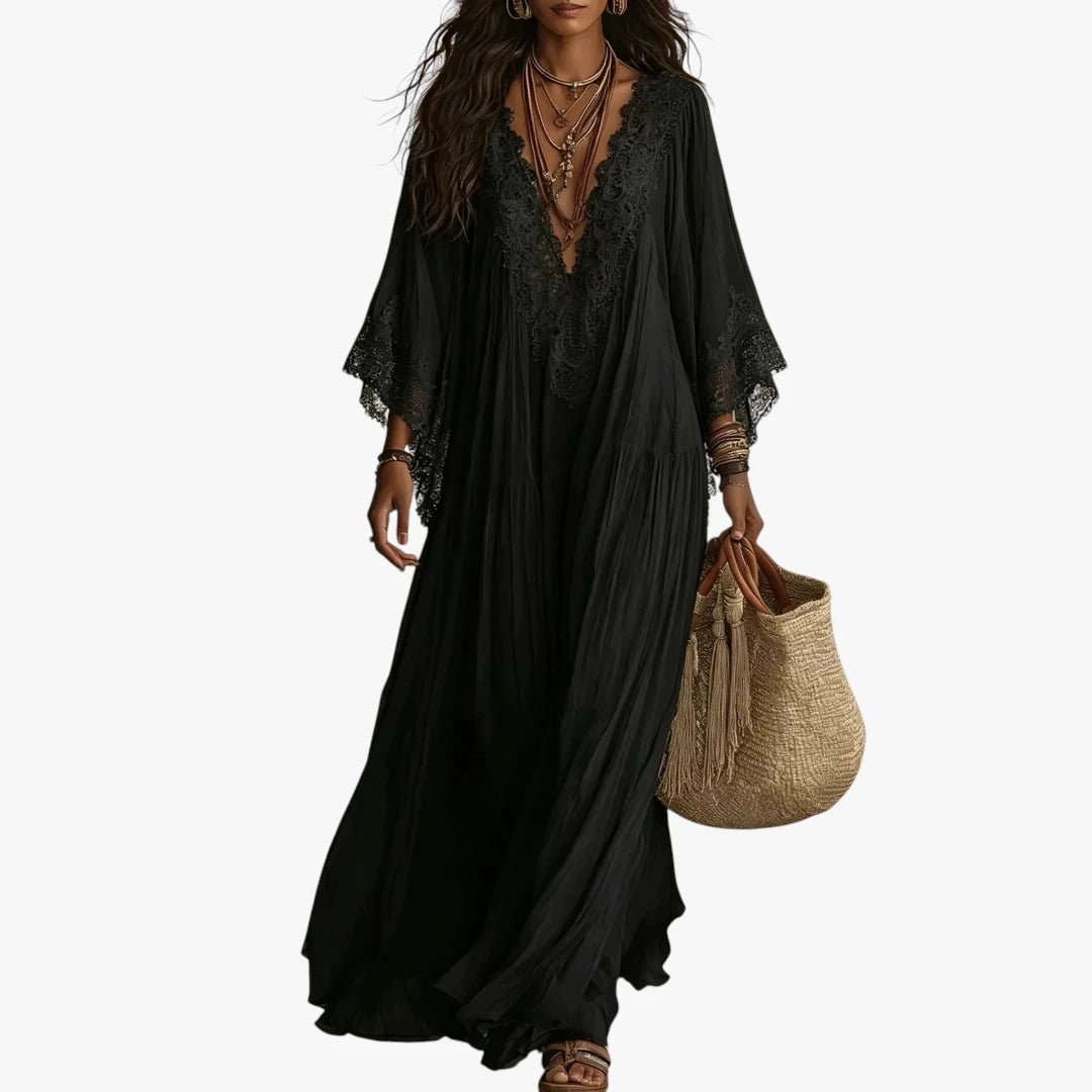Dame Boheme Maxi Sommerkjole med Løs Pasform og Blonde