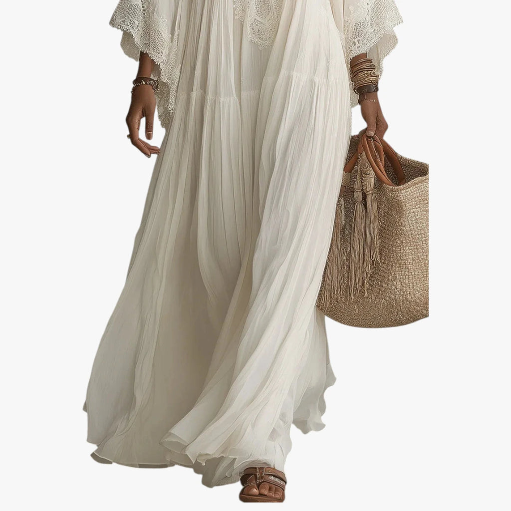 Dame Boheme Maxi Sommerkjole med Løs Pasform og Blonde