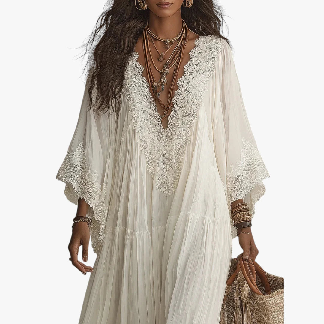 Dame Boheme Maxi Sommerkjole med Løs Pasform og Blonde